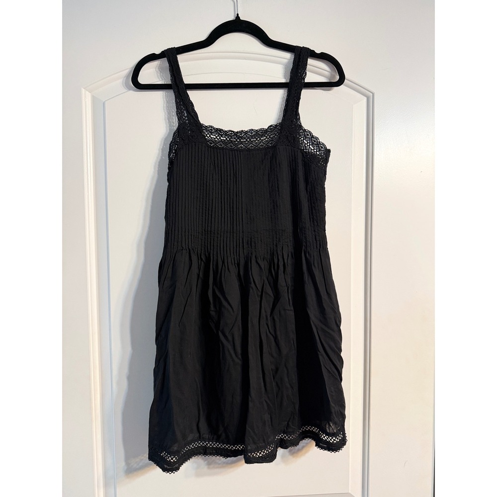 Wilfred La Bohรจme Mini Dress XS Black Lace Trim Crinkle Modal Boho Cottagecore